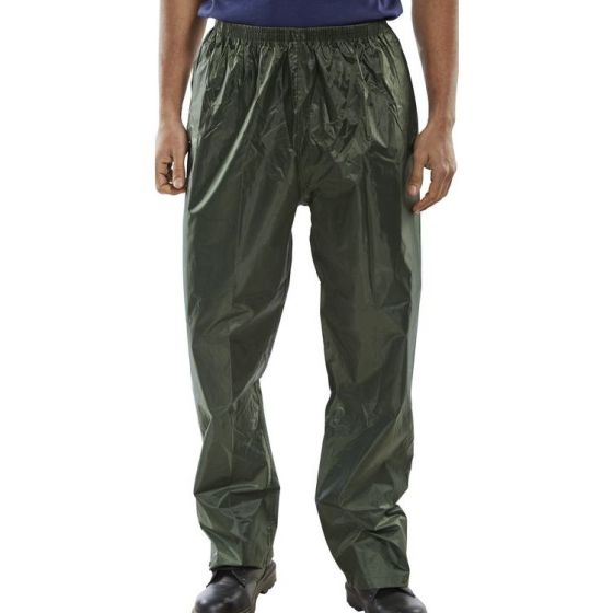 B-Dri Nylon Trousers L/weight PVC Coated Inner Elasticated Olive Green MED