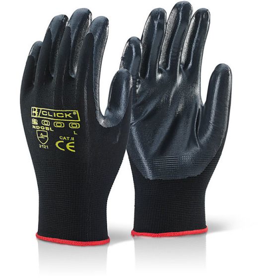 Nite Star Glove Seamless Shell Nitrile Coated Palm & Fingers Black 10/XL