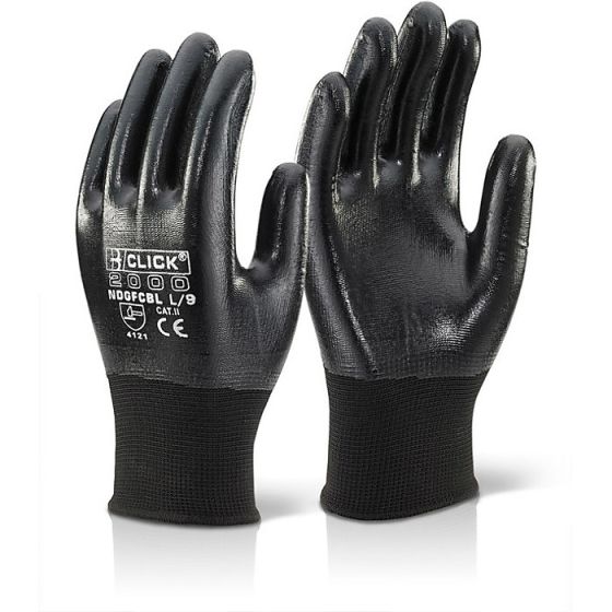 Polyester Seamless Glove Full Nitrile Rubber Coating Lightweight Black SML