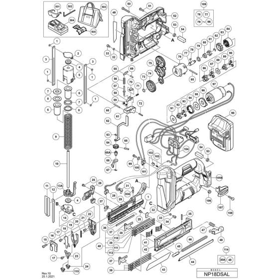 Main Assembly for Hikoki NP18DSAL Cordless Nailer