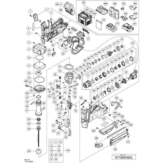 Main Assembly for Hikoki NT1865DBSL Cordless Nailer