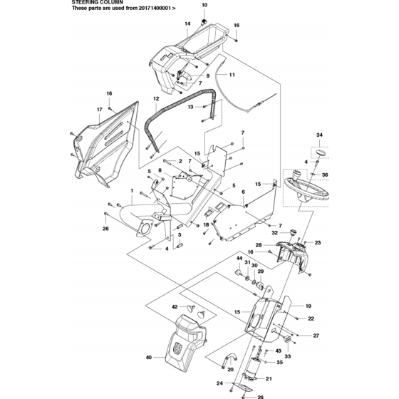 Steering Column Assembly-1 for Husqvarna P520D Riders