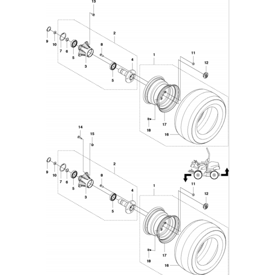 Wheels and Tires Assembly for Husqvarna P520D Riders