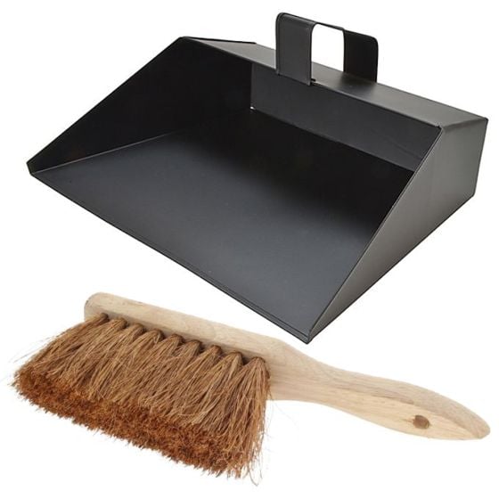 Metal Dustpan and Wooden Brush