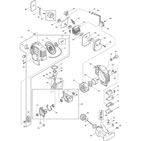 Cylinder Crankcase Clutch Recoil Assembly for Makita RBC251 Brushcutters