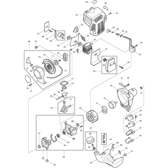 Cylinder Crankcase Clutch Recoil Assembly for Makita RBC2510 Brushcutters