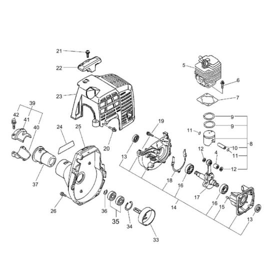 Cylinder, Crankcase, Piston, Fan Cover for ECHO PAS-2400 Multi-Tool Power Unit