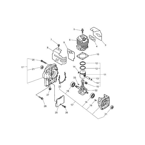 Cylinder, Crankcase, Piston for ECHO PB-46LN Backpack Blower