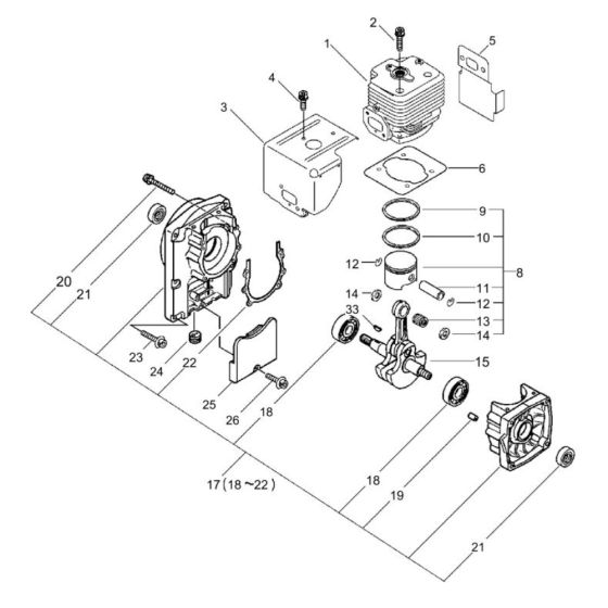 Cylinder, Crankcase, Piston for ECHO PB-650 Backpack Blower