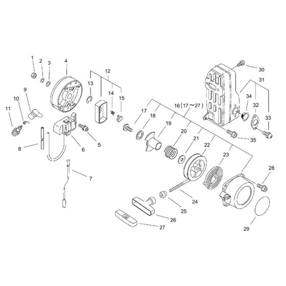 Starter, Magneto, Muffler (SR/NR 36001701 to 36002361) for ECHO PB-755 Backpack Blower