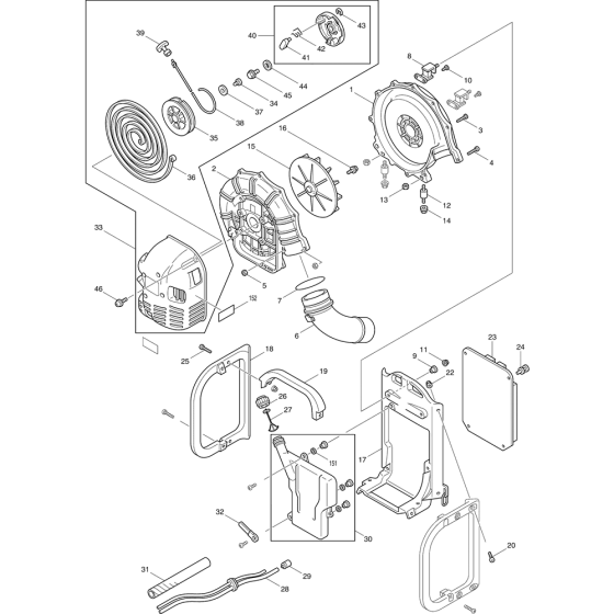 Starter and Fan Assembly for Makita PB500R Leaf Blower