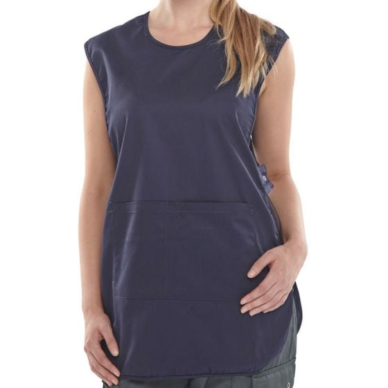 Tabard Polyester Cotton Fabric Side Tabs & Front Pouch Pocket Navy Medium