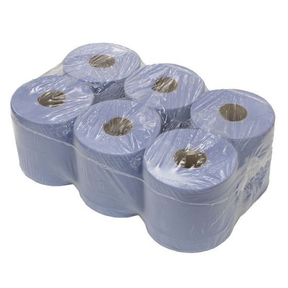 Small Blue Paper 2 Ply Centrefeed Rolls 190mm x 150m - 6 pack