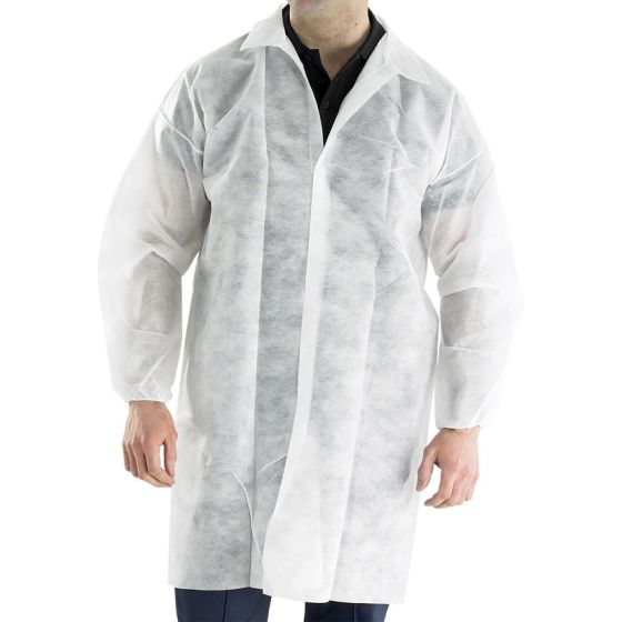 Disposable Visitors Coat Polyprop with Collar Velcro Fastening White L