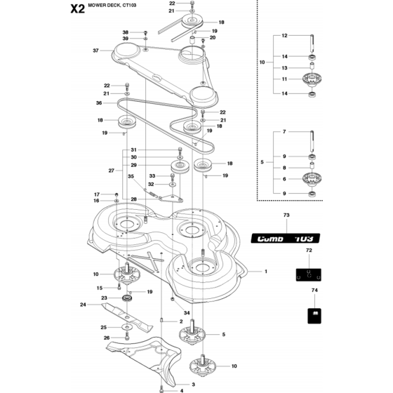 103cm Cutting Deck Assembly-3 for Husqvarna PR17 Riders