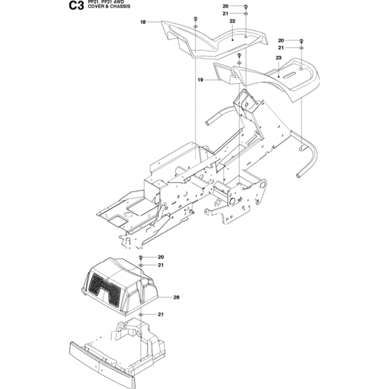 Chassis and Enclosures Assembly-3 for Husqvarna PROFLEX 21 Riders