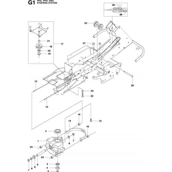 Steering Assembly-1 for Husqvarna PROFLEX 21 Riders