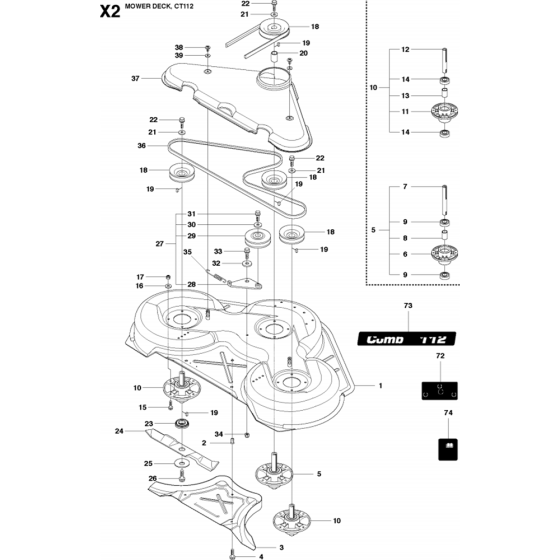 44"/112cm Cutting Deck Assembly-3 for Husqvarna PROFLEX 21 AWD Riders