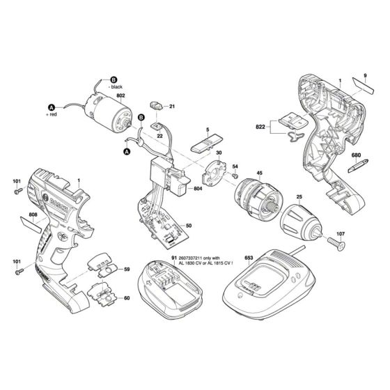 Cordless Drill Driver Assembly for Bosch PSR 1800 LI-2