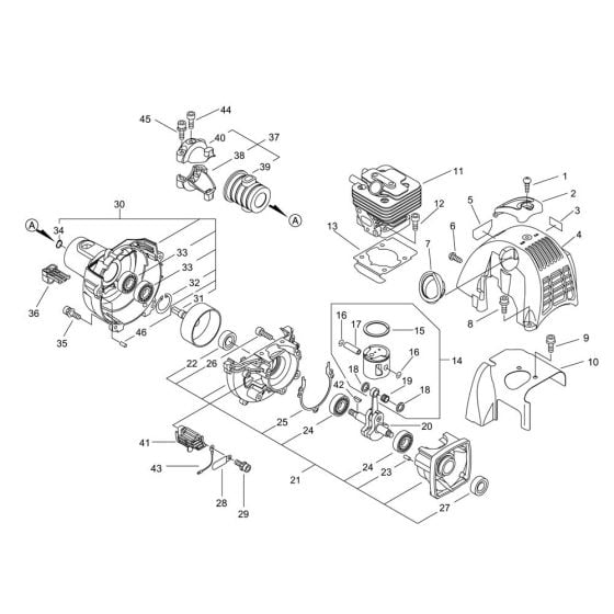 Cylinder, Crankcase, Piston for Shindaiwa PT266S Pole Pruner