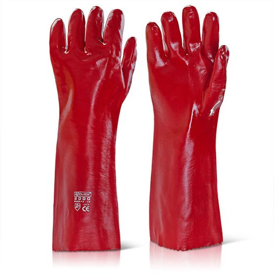 PVC Gauntlet 18 Inch (46cm) Overall Length Open Cuff  Liquid Proof Red XL