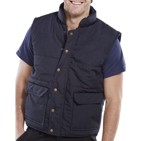 Quebec Body-warmer Quilted Polyester Cotton Stud & Zip Front Navy Blue L