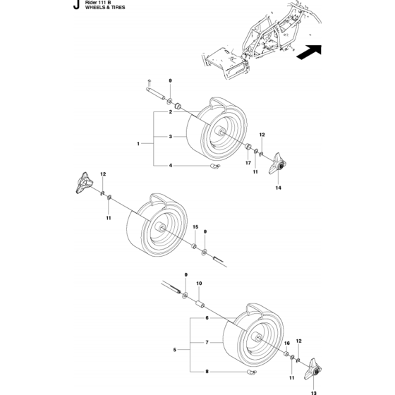 Wheels and Tires Assembly for Husqvarna R111 B Riders