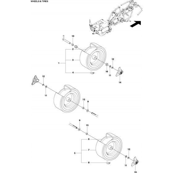 Wheels and Tires Assembly for Husqvarna R112 C5 Riders