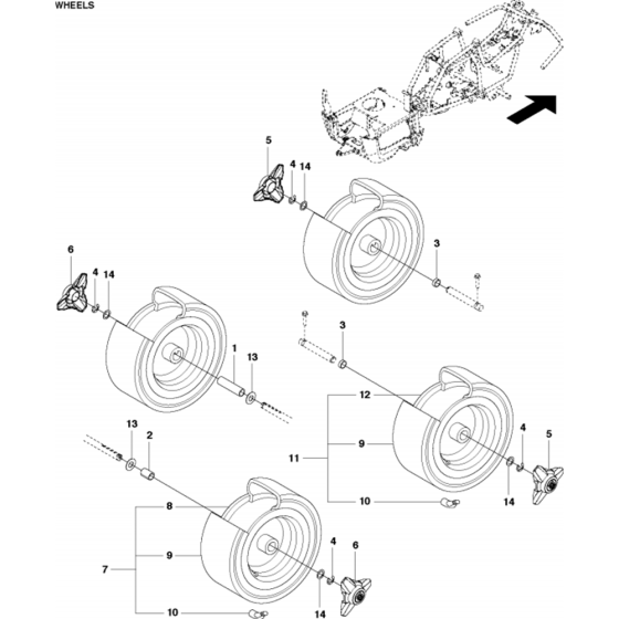 Wheels and Tires Assembly for Husqvarna R115 C Riders