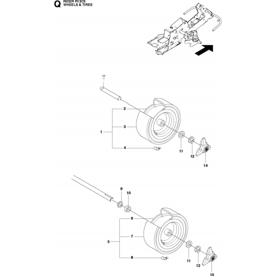 Wheels and Tires Assembly for Husqvarna R13 C5 Riders