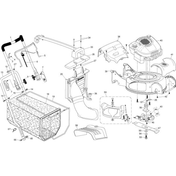 Handle & Engine Assembly for Husqvarna R145 SV Lawn Mowers