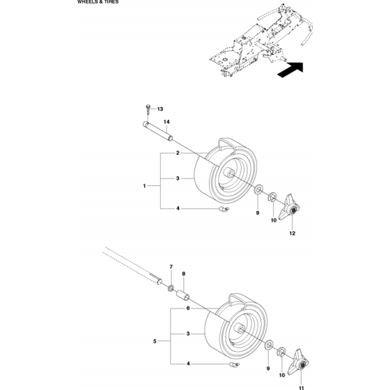 Wheels and Tires Assembly for Husqvarna R214 T Riders