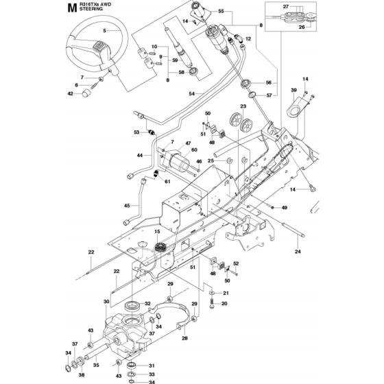 Steering Assembly for Husqvarna R316 TXs AWD Riders