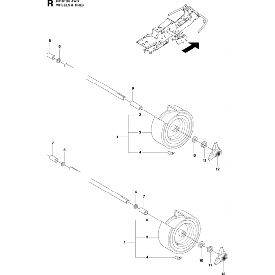 Wheels and Tires Assembly for Husqvarna R316 TXs AWD Riders