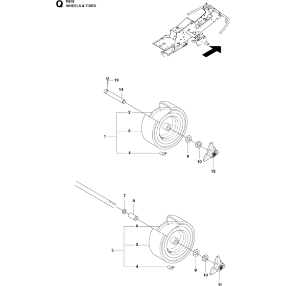 Wheels and Tires Assembly for Husqvarna R318 Riders