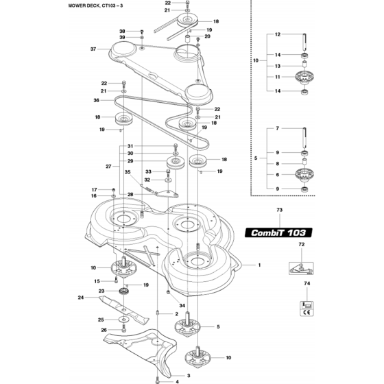 103cm Cutting Deck Assembly-3 for Husqvarna R418 TS AWD Riders