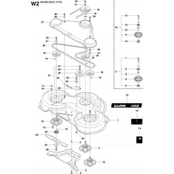 103cm Cutting Deck Assembly-3 for Husqvarna R422 Ts Riders