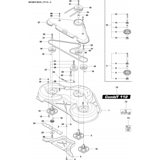 44"/112cm Cutting Deck Assembly-3 for Husqvarna R422 Ts AWD Riders