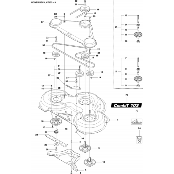 103cm Cutting Deck Assembly-3 for Husqvarna R422 Ts AWD Riders