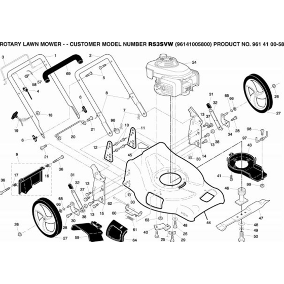 Frame & Engine Assembly for Husqvarna R53 SVW Lawn Mowers