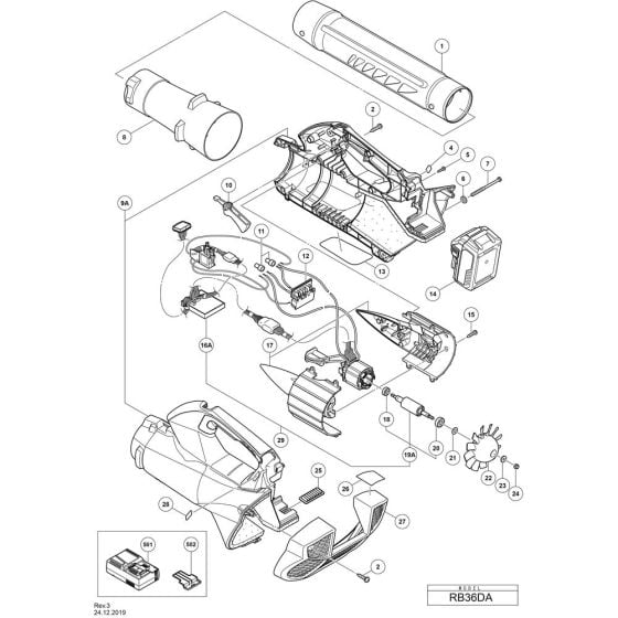 Main Assembly for Hikoki RB36DA Cordless Blower