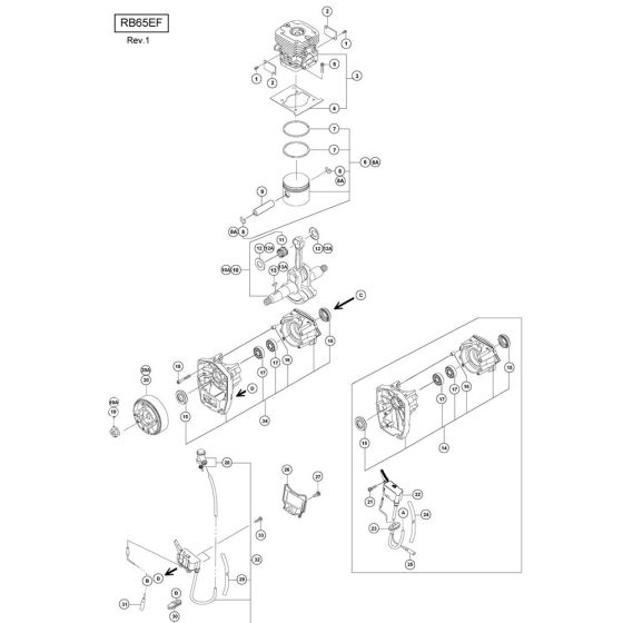 Cylinder & Piston Assembly for Hikoki RB65EF Backpack Blower