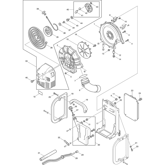 Starter and Fan Assembly for Makita RBL500 Leaf Blower