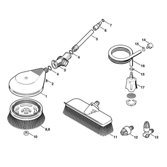 Washing Brush, Suction Hose for Stihl RE 109 Pressure Washer