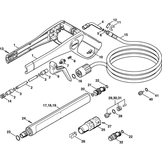 RE 102 K with Automatic Cutout: Spray Gun, Spray Lance/ Wand for Stihl RE 102 K, RE 104 K, RE 106 K  Cold Pressure Washers.