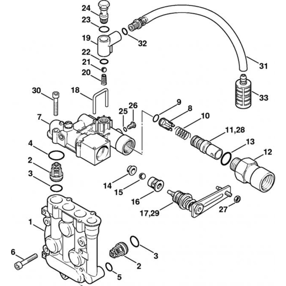 Valve Block, Regulation Valve Block for Stihl RE 115 K, RE 125 K  Cold Pressure Washers.