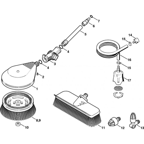 Washing Brush, Suction Hose for Stihl RE 116 K, RE 126 K  Cold Pressure Washers.