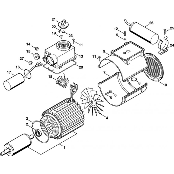 RE 140 K: Electric Motor, Switch Box for Stihl RE 140 K, RE 160 K  Cold Pressure Washers.