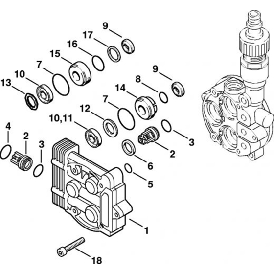 Valve Blockfor Stihl RE 140 K, RE 160 K  Cold Pressure Washers.