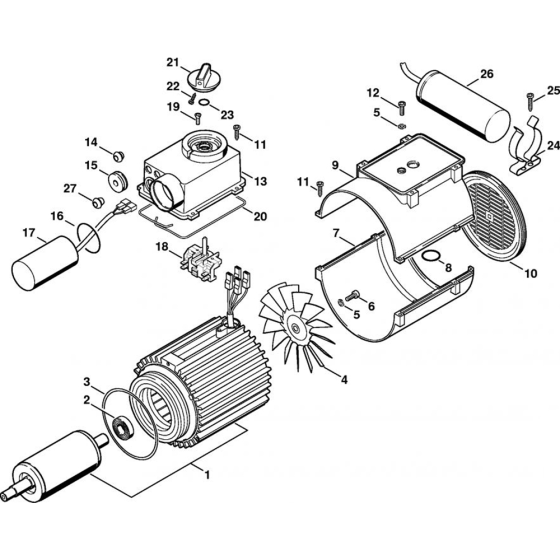 RE 141 K: Electric motor, Switch box for Stihl RE 141 K, RE 141 K PLUS, RE 161 K, RE 161 K PLUS  Cold Pressure Washers.